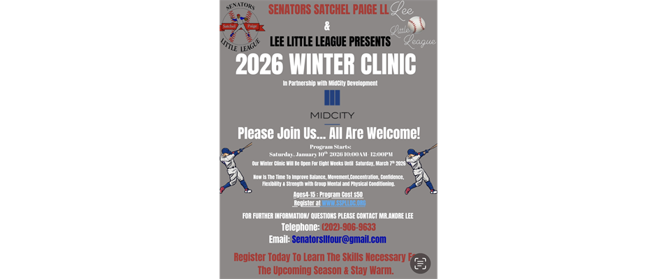 Senators Satchel Paige Little League 2026 Winter Indoor Clinic Registration Is Now Open 