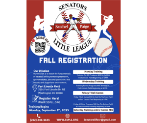 Senators Satchel Paige Little League 2025 Fall Training Registration Is Now Open