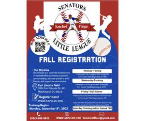 Senators Satchel Paige Little League 2025 Fall Training Registration Is Now Open